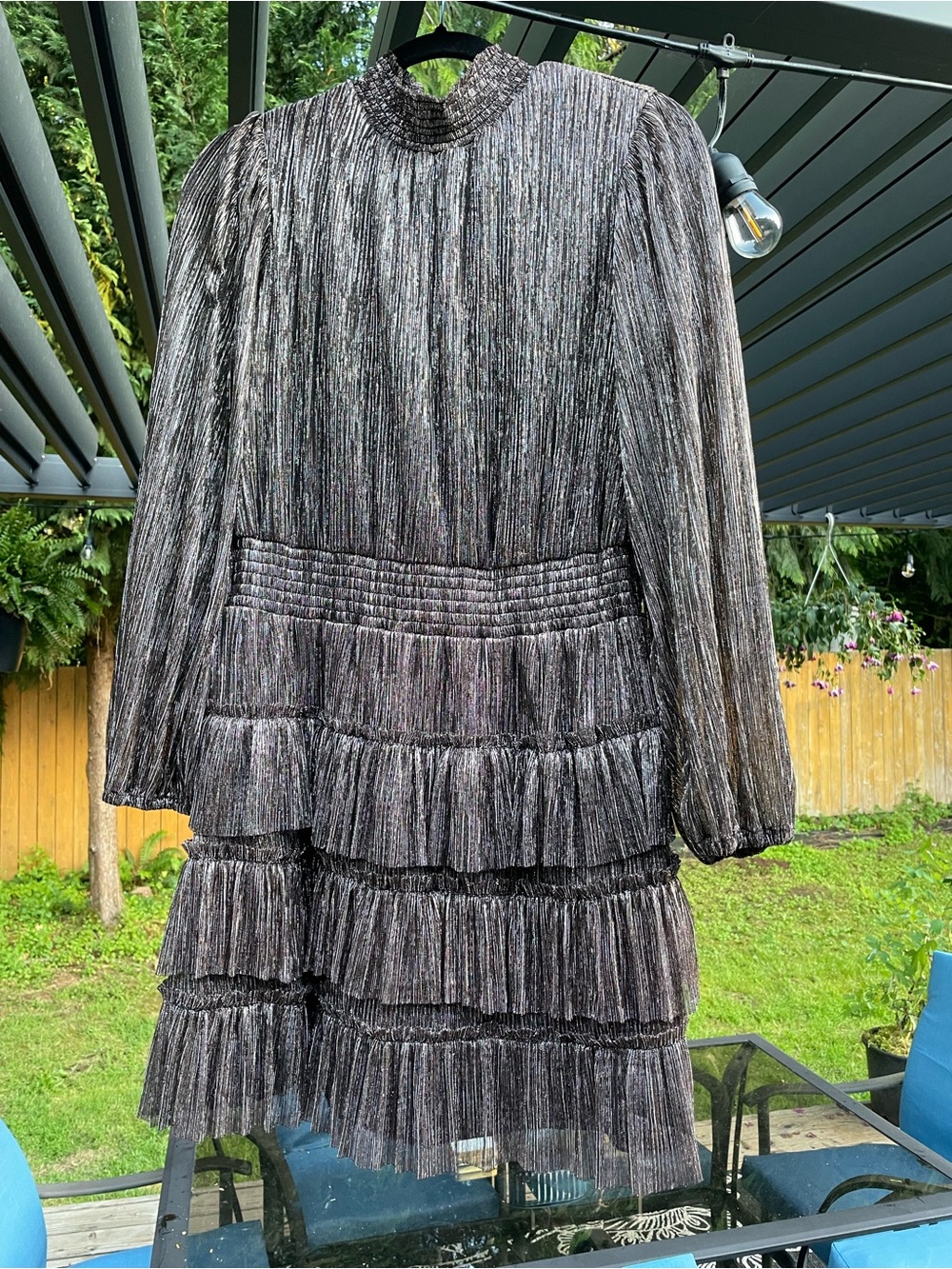 1. State Metallic Pleated Tiered Long-Sleeve Dress - Silver/Black